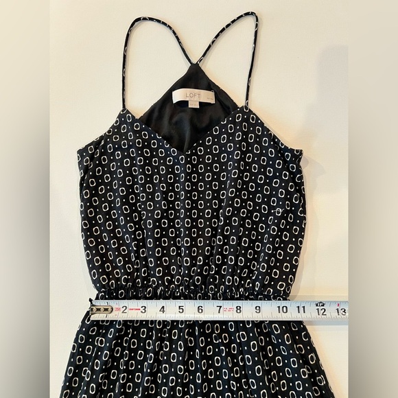LOFT Petite Racerback Flowy Cinched Geometric Black White Mini XXSP Mini Dress - Picture 8 of 12